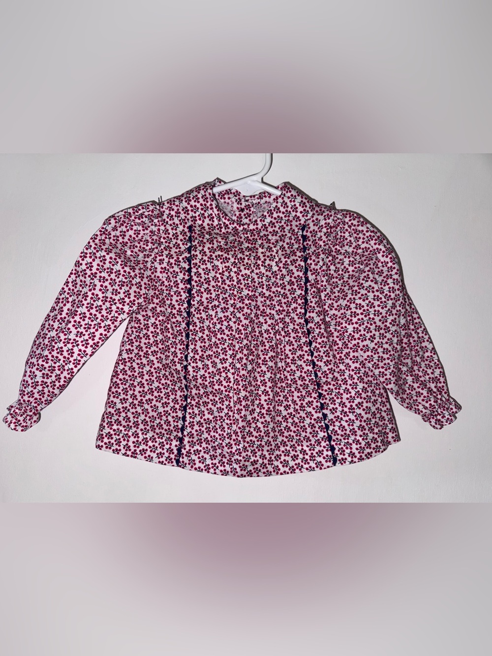 Bella Bliss Girls White Long Sleeve Top With Red Berry Size 6 Months Blouse